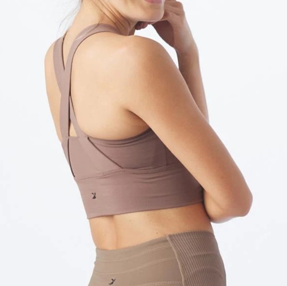 Glyder One Crop Bra Cross Back Sports Bra in Lavender Bark Mocha Mauve Brown XS - Picture 12 of 13